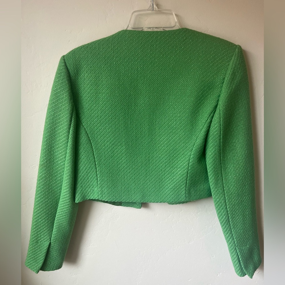 Zara Apple Green Textured Rhinestone Buttons Cropped Blazer - Picture 6 of 6